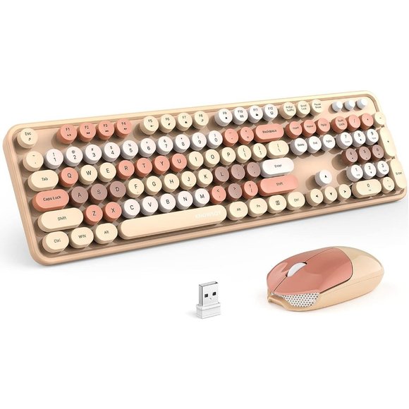Wireless Keyboard and Mouse Combo 104 Keys Full-Sized 2.4 GHz  Colorful Keyboard - Picture 1 of 15